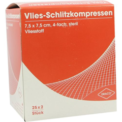 SCHLITZKOMPRESSE Vlies 7.5x7.5cm 4fach steril Ausb