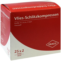 SCHLITZKOMPRESSE Vlies 5x5cm 4fach steril Ausbütte