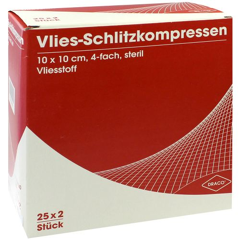 SCHLITZKOMPRESSE Vlies 10x10cm 4fach steril Ausbüt