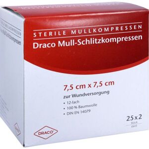 SCHLITZKOMPRESSE Mull 7.5x7.5cm 12fach steril Ausb