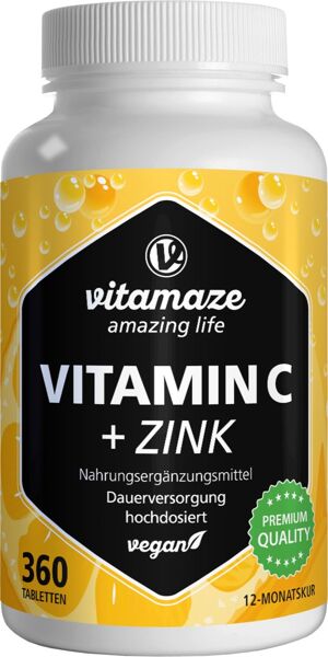 Vitamin C 1000 mg hochdosiert + Zink vegan